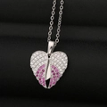 Prachtige zilveren hartvleugel hanger ketting met roze en witte zirkonia steentjes - Zilver Hartvleugels Stijl (CX36)