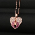 Roségouden ketting met hartvormige vleugelhanger en roze kristallen versiering - Roségoud Hartvleugels Stijl (CX36)