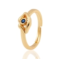 Adjustable gold ring with sunburst design and dark blue center stone on white surface - Open Adjustable / Dark Blue (J314-B)