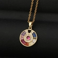 Kleurrijke edelsteen hanger ketting met een rode middensteen en een gouden ketting - Goud Gekleurde Radiale Ronde Stijl (CX24)
