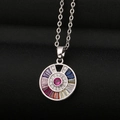 Zilveren ketting met roze middensteen en kleurrijke edelstenen in baguette-vorm - Zilver Gekleurde Radiale Ronde Stijl (CX24)