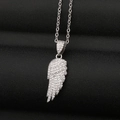 Zilveren engelenvleugel hanger ketting met zirkonia steentjes op zwart lederen ondergrond - Zilver Engelenvleugels Stijl (CX19)