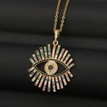 Gouden evil eye zonnestraal hanger ketting met gekleurde zirkonen op zwart leder - Goud Gekleurde Radiale Ronde Stijl (CX14)