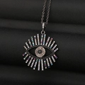 Evil eye hanger ketting met kleurrijke zirkonia en zonnestraal design in zwart metaal - Gun Black Gekleurde Radiale Ronde Stijl (CX14)