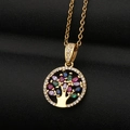 Gouden levensboom ketting met kleurrijke marquise stenen en micro-pave zirkonia - Goud Gekleurde Levensboom Stijl (CX09)