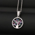 Zilveren Levensboom ketting met kleurrijke marquise edelstenen en zirkonia inlays - Zilver Gekleurde Levensboom Stijl (CX09)