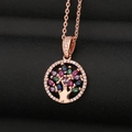 Levensboom ketting van roségoud met kleurrijke marquise edelstenen en zirkoon rand - Roségoud Gekleurde Levensboom Stijl (CX09)
