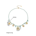 Detailed view of bohemian turquoise woven necklace with gold pendants and measurements - Light Blue Cord (OLBN2229-H)