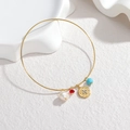 18k gold bangle with cross diamond, pearl, red bead, and coin pendants in boho style - Red and Blue Bead Coin Style (OLBB1227-honglan)