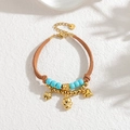Handmade woven bracelet with turquoise beads, brown suede cord, and 18k gold heart charms - Luck Star Angel Heart Style (OLBB1297-C)