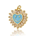 Goldener Herzanhänger mit hellblauem Emaille, Smiley und funkelnden Zirkonia-Steinen - Blau