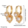 Orecchini a cuore in rame con zirconi, placcati in oro, 1.8cm, sfondo bianco neutro - Stile Doppia Pietra Forma di Cuore (E135)