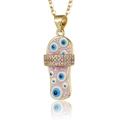 Close-up of pink flip-flop pendant with evil eye pattern and shimmering cubic zirconia - Light Purple