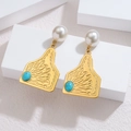 Boucles d'oreilles perles plaqué or 18k avec pierre turquoise et motif vintage radial - Boucles d'Oreilles Trapèze Perle Turquoise (OLBE1254-D)