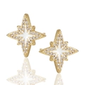 Elegant gold octagonal star stud earrings with white enamel and sparkling zircon accents - White