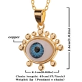 Gold plated copper evil eye necklace pendant with blue eye detail and 45cm chain - Sunbeam Radiant Style (D290)