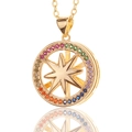 Detail van gouden sterhanger ketting met gekleurde zirkonia en fijne O-ketting - Octagram Stijl (A)