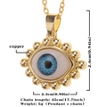 Gold plated evil eye pendant necklace with blue iris and copper metal details - Golden Beaded Round Style (D292)