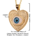 Gold plated heart pendant necklace with blue evil eye design and copper chain - Vintage Heart Shape Style (D299)