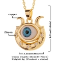 Gold plated evil eye pendant necklace with blue zircon and 45cm copper chain - Crescent Watch Style (D303)