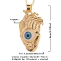 Hip-hop punk gold plated heart pendant with blue evil eye and sword details - Anatomical Heart Eyeball Style (D304)