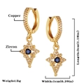 Gold-plated copper drop earrings with blue zircon and pavé crystals, 3cm length - Hollow Rhombus Evil Eye Style (E134)