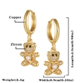 Orecchini a forma di orsetto in rame dorato con cuore in zircone e misure dettagliate - Stile Orso con Cuore (E137)