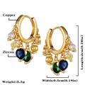 Golden copper hoop earrings with five colorful vibrant zircons in a minimalist style - Five-Color Gemstone Hoop Style (E141)