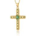 Collana con croce placcata oro 18 carati con zirconi verdi e texture a scaglie di pesce - Verde