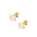 Orecchini a lobo minimalisti in oro 18K con smalto bianco e chiusura a vite sicura - Stile Aerodinamico Curvo / Bianco