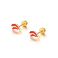 Mini orecchini a perno in smalto rosso e oro con chiusure a vite di sicurezza per donna - Stile Onda Astratta / Rosso