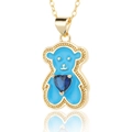 Fashion gold plated bear necklace with blue heart zircon pendant on white background - Blue Enamel Bear (D440-1)