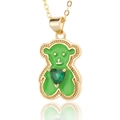 Detail of gold-plated bear pendant with green enamel and a heart-shaped green zircon - Green Enamel Bear (D440-2)