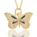 Macro detail van gouden vlinder hanger met zwart-wit email en ingelegde zirkonia's - Zwart Wit Vlinder (D456-3)