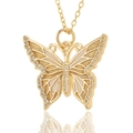 Prachtige vergulde vlinder hanger ketting met ivoorkleurig emaille en CZ-accenten - Ivoorwit Vlinder (D459-1)