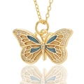 Elegante vergulde vlinder hanger ketting met blauw emaille en zirkonia op witte achtergrond - Blauw Bruin Vlinder (D456-4)