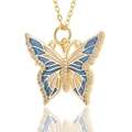 Modieuze vlinderketting met blauwe emaille vleugels en glanzende zirkoonaccenten - Blauw Wit Vlinder (D459-3)
