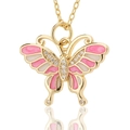 Gouden vlinderketting met roze emaille en zirkonia stenen op een witte achtergrond - Roze Wit Gestippelde Vlinder (D465-1)