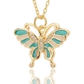 Macro-opname van gouden vlinderhanger met blauw email en ingelegde zirkonia kristallen - Meerblauw Beige Vlinder (D465-4)