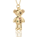 Gold plated bear necklace with colorful heart stones and LOVE engraving on white background - Mirror Finish Bear LOVE (D497)