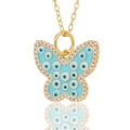 Vergulde vlinderketting met blauw emaille boze oog en fonkelende kristallen - Lichtblauw Boze Oog Vlinder (D467-1)