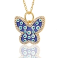 Gouden ketting met blauwe vlinderhanger, evil eye motieven en bezet met zirkonia steentjes - Donkerblauw Boze Oog Vlinder (D467-2)