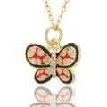 Gouden vlinderketting met rood en zwart email en fonkelende zirkonia pavé-zetting - Zwart Rood Vlinder (D481)