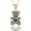 Macro shot of bear pendant featuring blue micro-pave zircon and heart-shaped center stone - Full Zircon Blue Bear (D442-7)