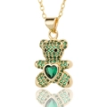 Detail of bear pendant with green crystals and heart-shaped stone on gold chain - Full Zircon Green Bear (D442-6)