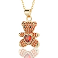 Detail of bear pendant with orange crystals and heart-shaped red gemstone - Full Zircon Red Bear (D442-4)