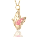 Ketting met roze geëmailleerde vlinderhanger van verguld koper met zirkonia steentjes - Roze Goud Vlinder (D453-1)