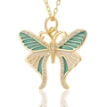 Modieuze gouden vlinder hanger ketting met groen emaille en fonkelende kristallen - Groen Wit Vlinder (D463-1)
