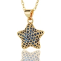 Luxuriöse goldene Stern-Halskette mit mikroverzierten blauen Zirkonia auf polierter Kette - Dunkelblauer Stern Stil (D460-8)