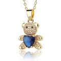 Detail of bear pendant with micro-paved zircons and blue heart-shaped gemstone - Blue Heart Bear (D438-2)